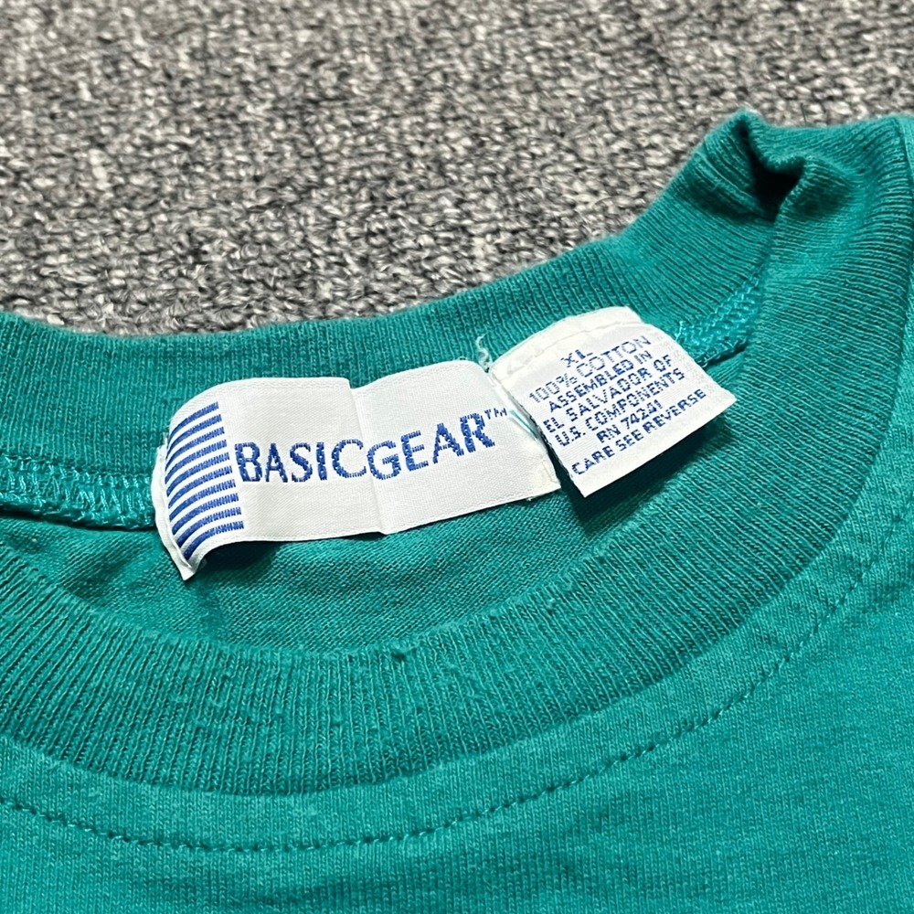 Vintage Basic Gear Pocket T-Shirt‎ XL Teal Cotton Short Sleeve 90s Single Stitch - Picture 3 of 7